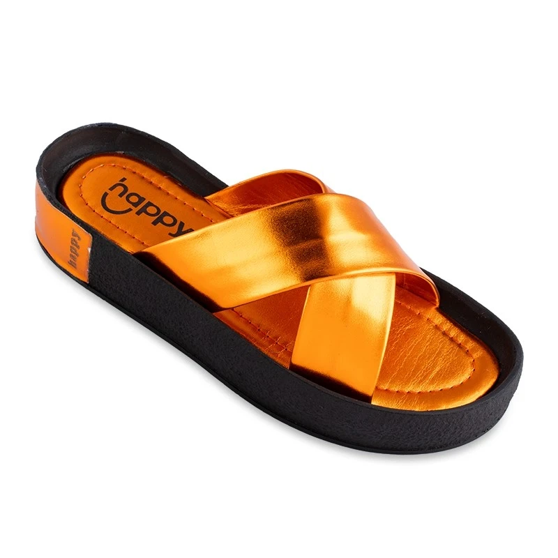Sandal Mana metalik Happy colors Orange
