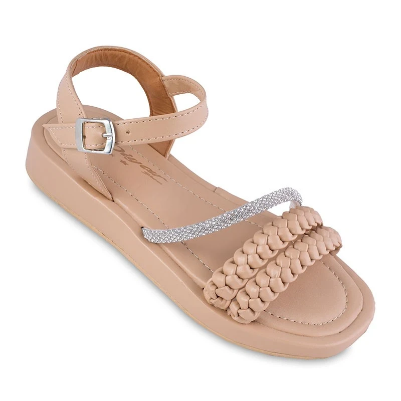 صندل كعب عالي بافتی نکینی دیار الألوان كريم