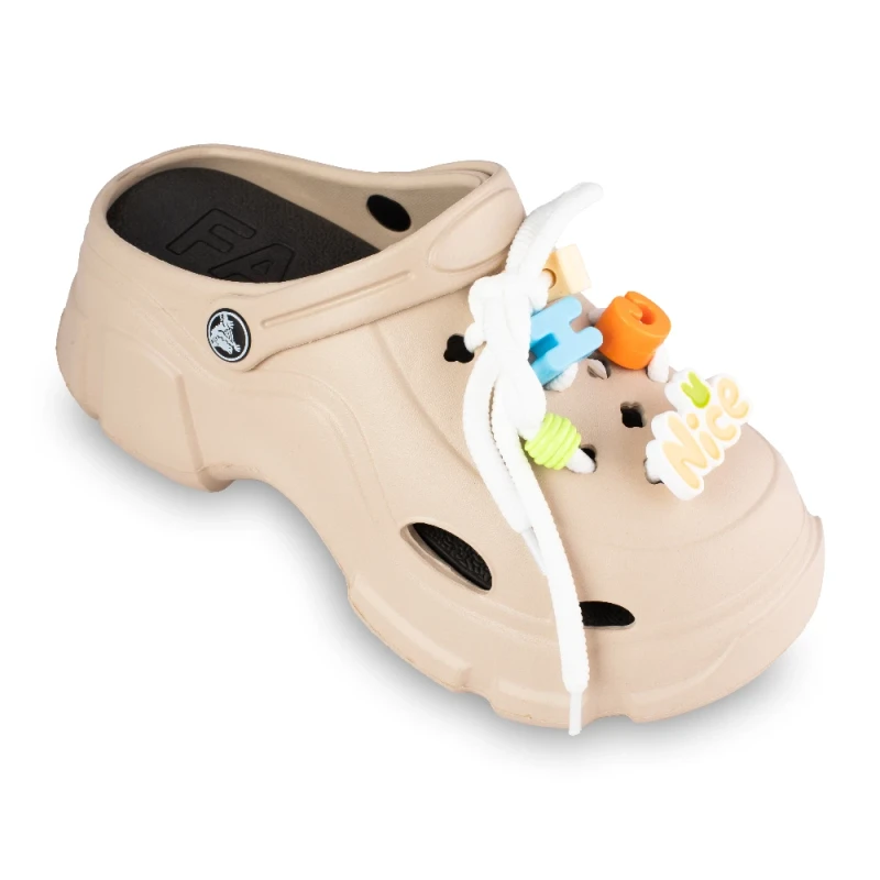 دمپایی کراکس آلفابت زیتون رنگبندی کرم